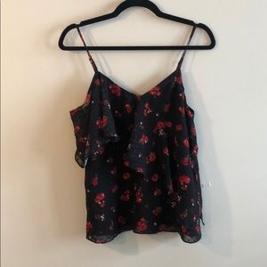Bardot black blouse with red floral detail